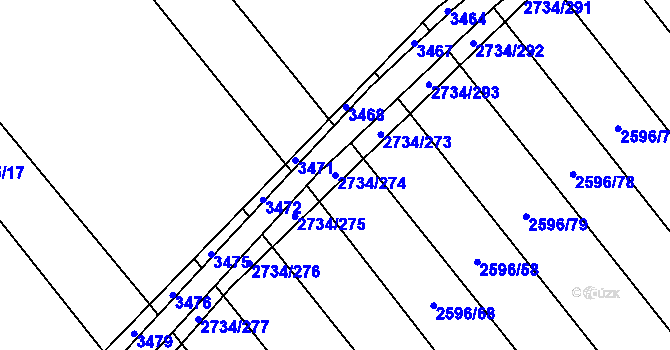 Parcela st. 2734/274 v KÚ Bučovice, Katastrální mapa