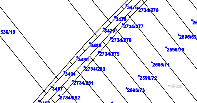 Parcela st. 2734/279 v KÚ Bučovice, Katastrální mapa