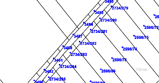 Parcela st. 2734/282 v KÚ Bučovice, Katastrální mapa