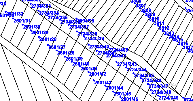 Parcela st. 2734/341 v KÚ Bučovice, Katastrální mapa