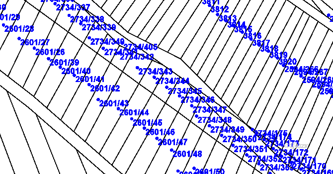 Parcela st. 2734/345 v KÚ Bučovice, Katastrální mapa