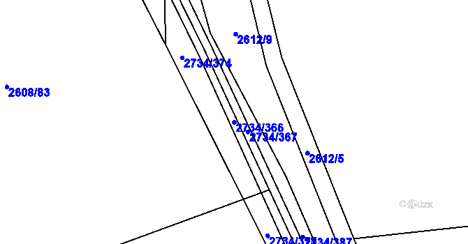 Parcela st. 2734/366 v KÚ Bučovice, Katastrální mapa