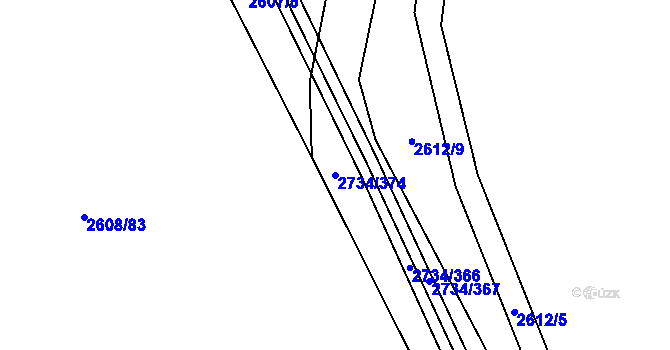 Parcela st. 2734/374 v KÚ Bučovice, Katastrální mapa