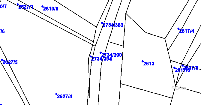 Parcela st. 2734/390 v KÚ Bučovice, Katastrální mapa