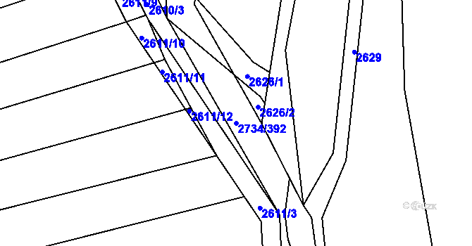 Parcela st. 2734/392 v KÚ Bučovice, Katastrální mapa