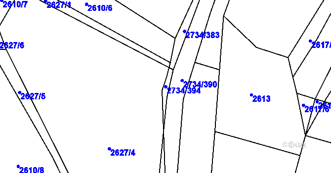 Parcela st. 2734/394 v KÚ Bučovice, Katastrální mapa