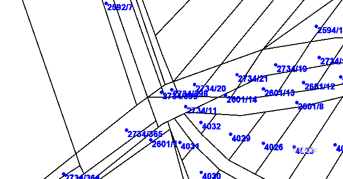 Parcela st. 2734/398 v KÚ Bučovice, Katastrální mapa
