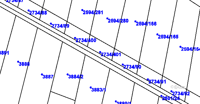 Parcela st. 2734/401 v KÚ Bučovice, Katastrální mapa