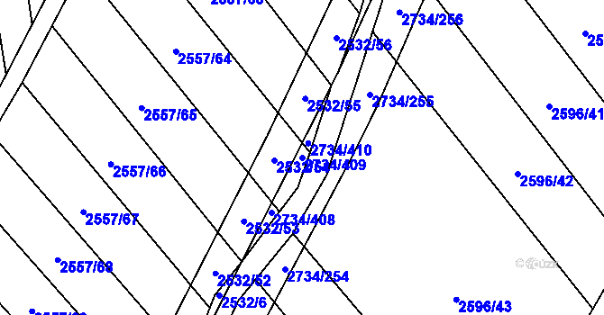 Parcela st. 2734/409 v KÚ Bučovice, Katastrální mapa