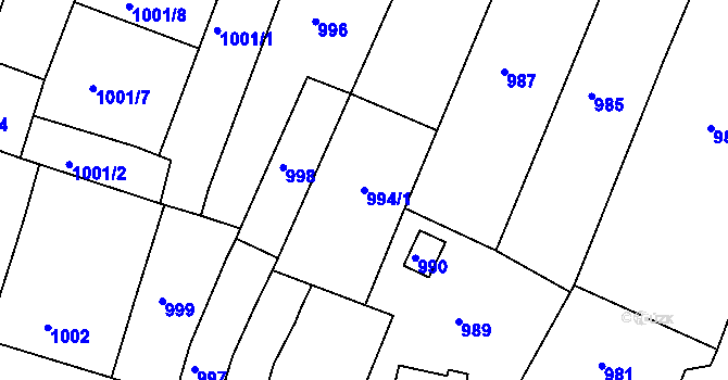 Parcela st. 994/1 v KÚ Bučovice, Katastrální mapa