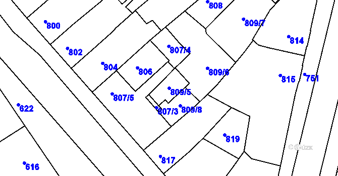 Parcela st. 809/5 v KÚ Bučovice, Katastrální mapa