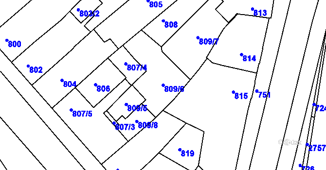 Parcela st. 809/6 v KÚ Bučovice, Katastrální mapa