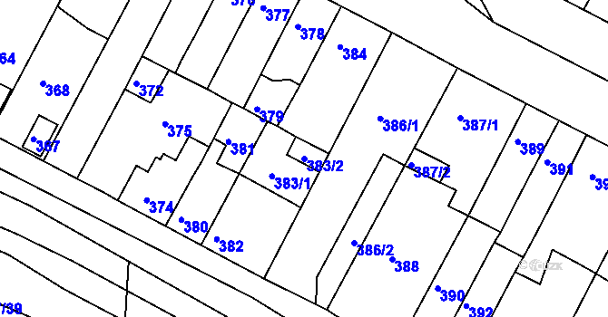 Parcela st. 383/2 v KÚ Bučovice, Katastrální mapa