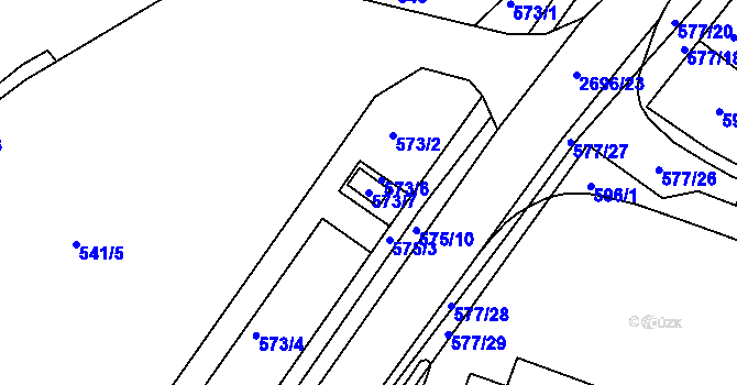Parcela st. 573/7 v KÚ Bučovice, Katastrální mapa