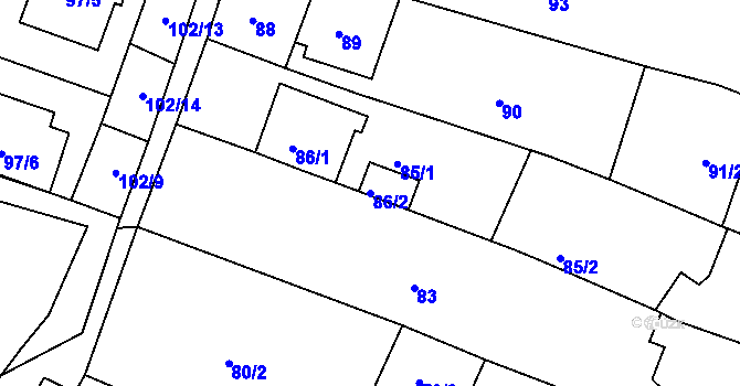 Parcela st. 86/2 v KÚ Vícemilice, Katastrální mapa