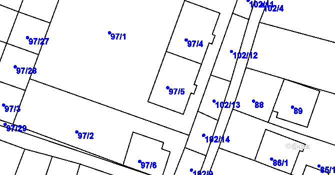 Parcela st. 97/5 v KÚ Vícemilice, Katastrální mapa