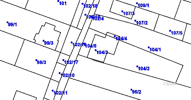 Parcela st. 104/3 v KÚ Vícemilice, Katastrální mapa