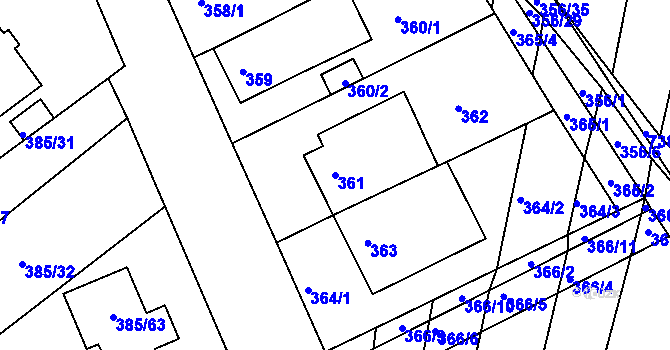 Parcela st. 361 v KÚ Vícemilice, Katastrální mapa