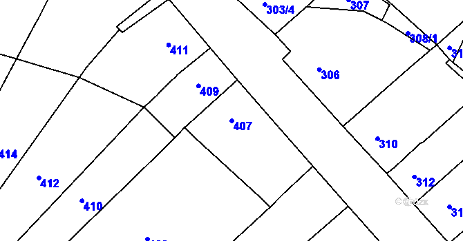 Parcela st. 407 v KÚ Vícemilice, Katastrální mapa