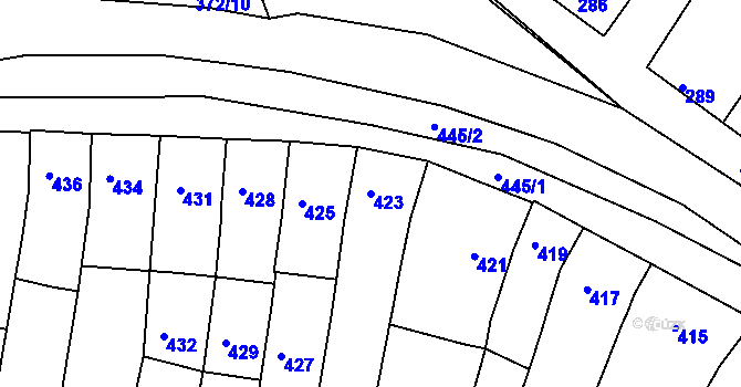 Parcela st. 423 v KÚ Vícemilice, Katastrální mapa