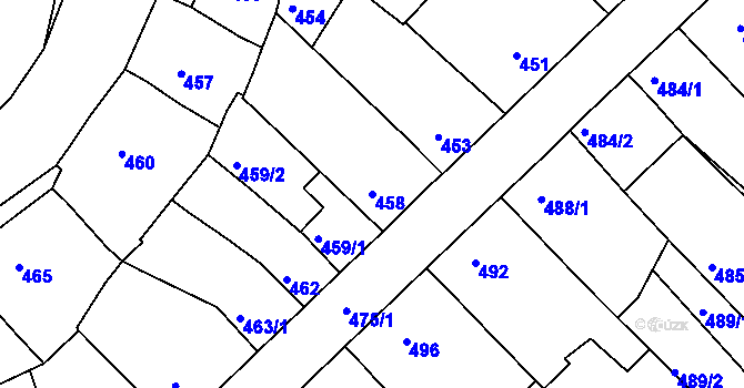 Parcela st. 458 v KÚ Vícemilice, Katastrální mapa