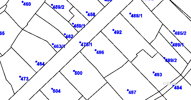 Parcela st. 496 v KÚ Vícemilice, Katastrální mapa