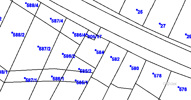 Parcela st. 584 v KÚ Vícemilice, Katastrální mapa