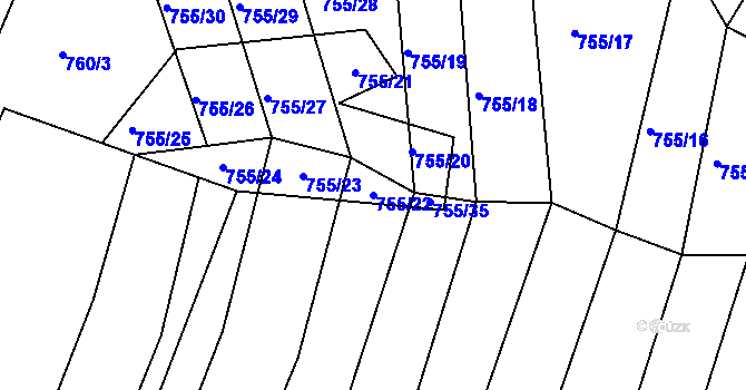 Parcela st. 755/22 v KÚ Vícemilice, Katastrální mapa