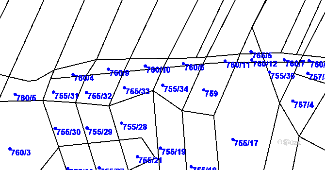 Parcela st. 755/34 v KÚ Vícemilice, Katastrální mapa