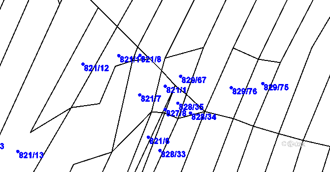 Parcela st. 821/1 v KÚ Vícemilice, Katastrální mapa