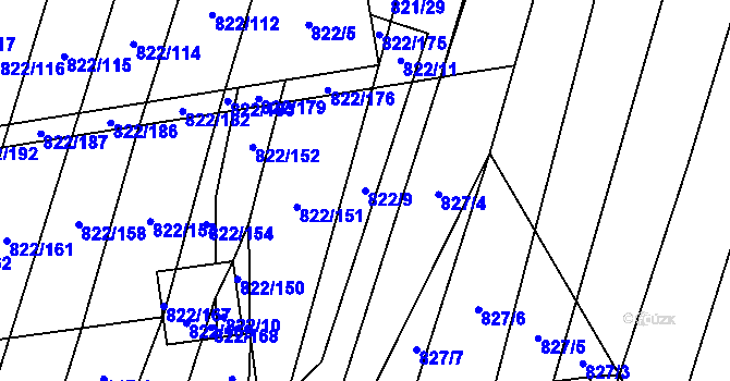 Parcela st. 822/9 v KÚ Vícemilice, Katastrální mapa