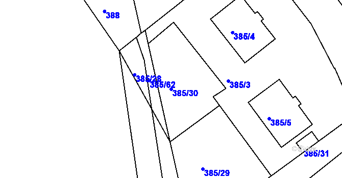 Parcela st. 385/30 v KÚ Vícemilice, Katastrální mapa