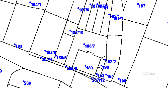 Parcela st. 188/7 v KÚ Vícemilice, Katastrální mapa