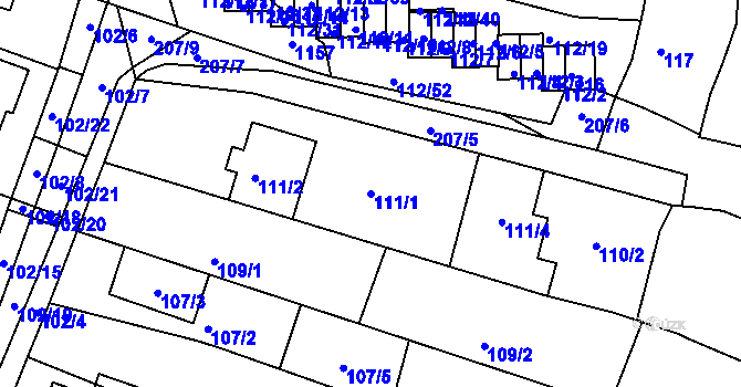 Parcela st. 111/1 v KÚ Vícemilice, Katastrální mapa