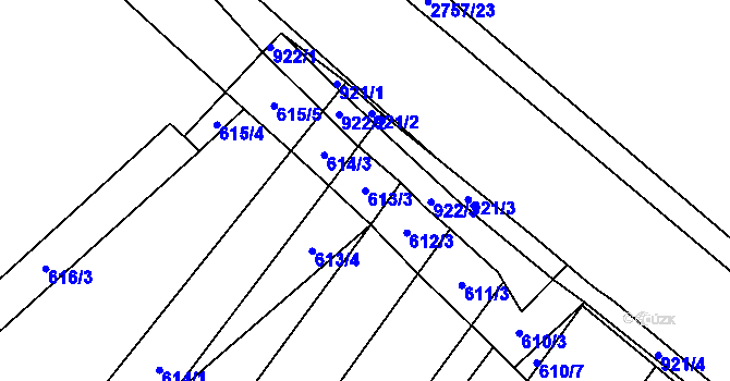 Parcela st. 613/3 v KÚ Vícemilice, Katastrální mapa