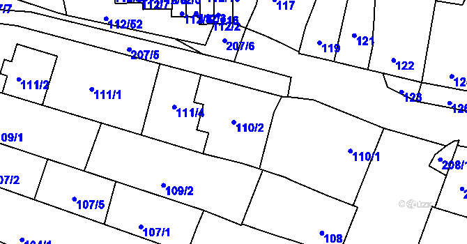 Parcela st. 110/2 v KÚ Vícemilice, Katastrální mapa