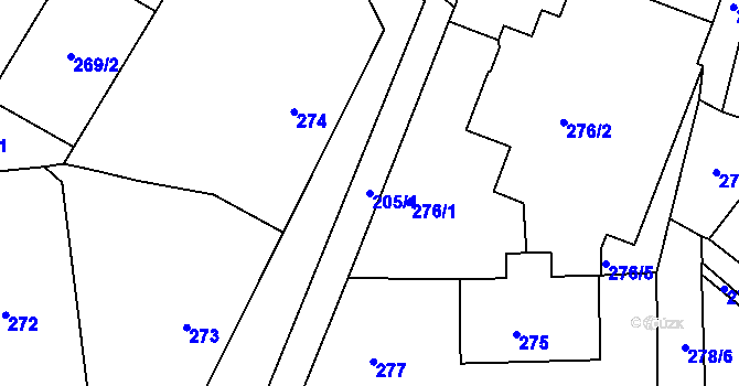 Parcela st. 205/1 v KÚ Vícemilice, Katastrální mapa