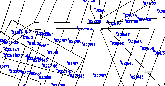 Parcela st. 822/91 v KÚ Vícemilice, Katastrální mapa