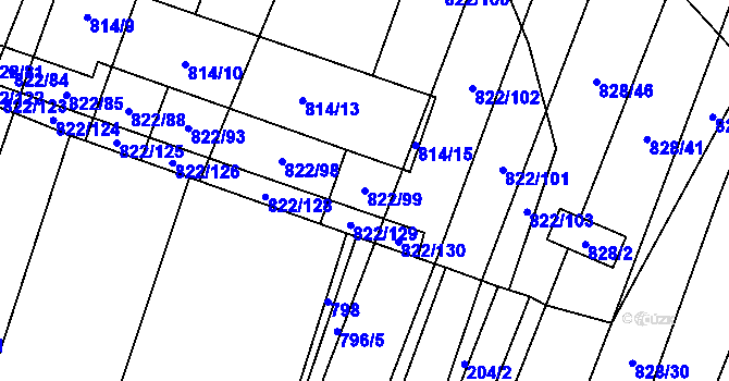 Parcela st. 822/99 v KÚ Vícemilice, Katastrální mapa
