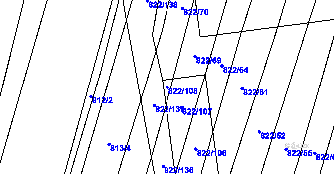 Parcela st. 822/108 v KÚ Vícemilice, Katastrální mapa