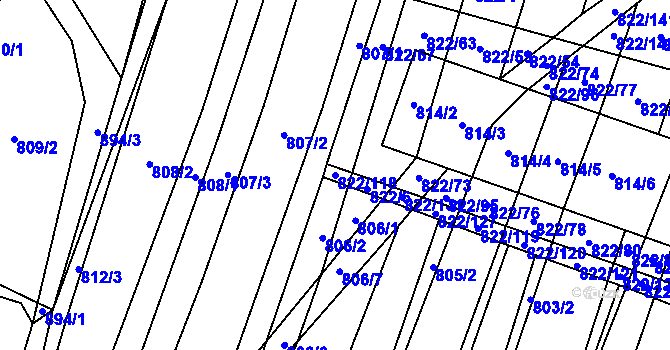 Parcela st. 822/118 v KÚ Vícemilice, Katastrální mapa