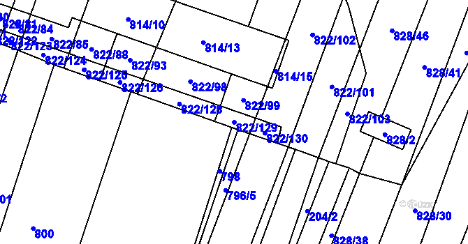 Parcela st. 822/129 v KÚ Vícemilice, Katastrální mapa