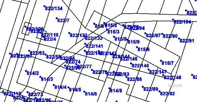 Parcela st. 822/143 v KÚ Vícemilice, Katastrální mapa