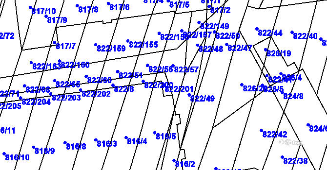 Parcela st. 822/201 v KÚ Vícemilice, Katastrální mapa