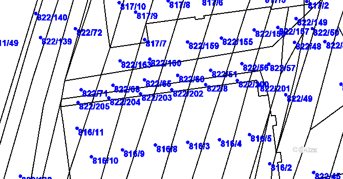 Parcela st. 822/202 v KÚ Vícemilice, Katastrální mapa
