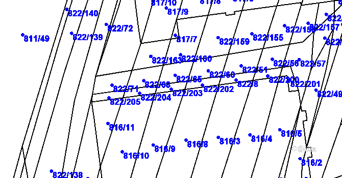 Parcela st. 822/203 v KÚ Vícemilice, Katastrální mapa
