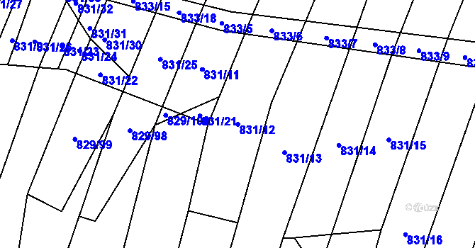 Parcela st. 831/12 v KÚ Vícemilice, Katastrální mapa