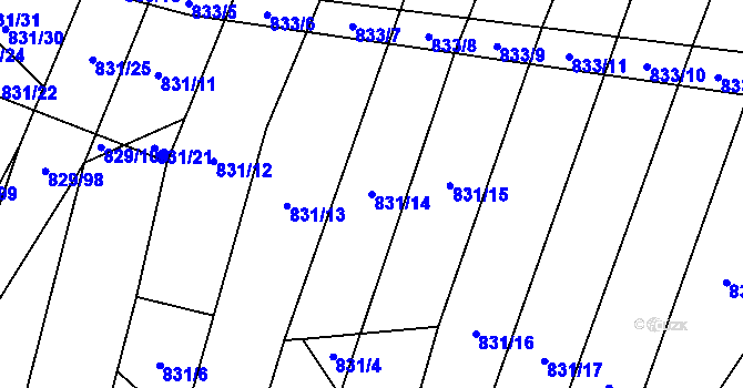 Parcela st. 831/14 v KÚ Vícemilice, Katastrální mapa