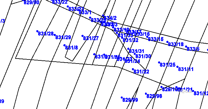 Parcela st. 831/26 v KÚ Vícemilice, Katastrální mapa