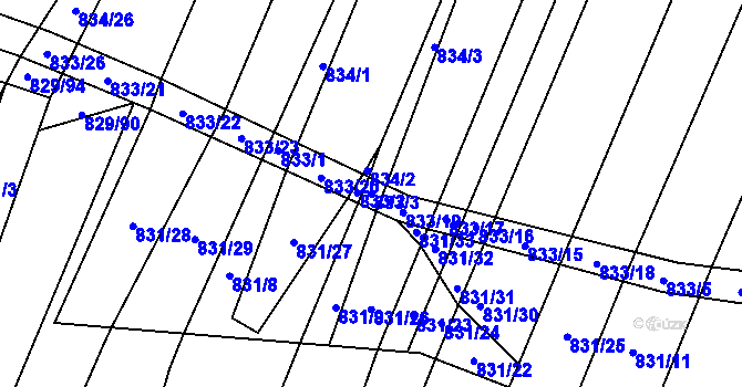 Parcela st. 833/3 v KÚ Vícemilice, Katastrální mapa